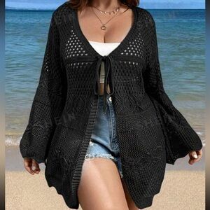 Long Sleeve Lace Up Loose Knitted Cardigan